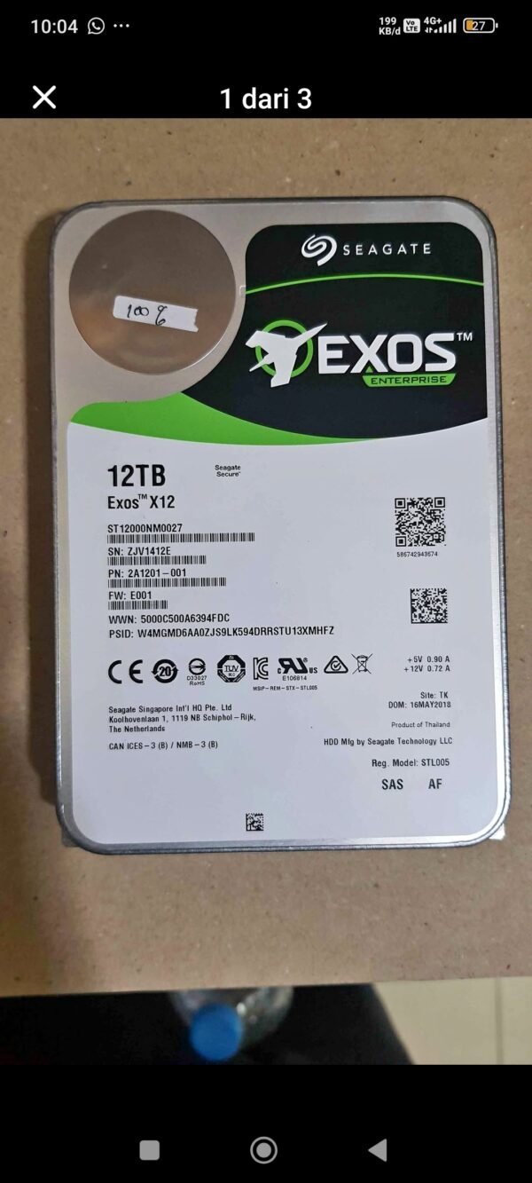 Hardisk server SeagateExos X12 SAS 12Tb