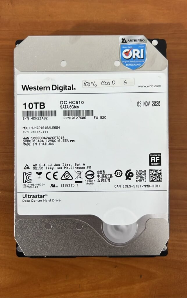 WD Ultrastar 10TB SAS 12Gb/s DC HC510 Server Hard Drive - Second Health 100%