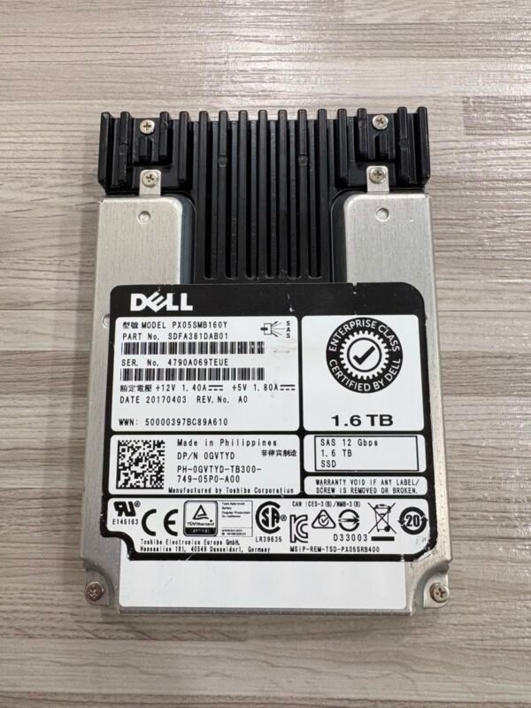 SSD Server Dell 1.6TB SAS 12Gbps PX05SMB160Y DP/N 0GVTYD - Second Health 100%