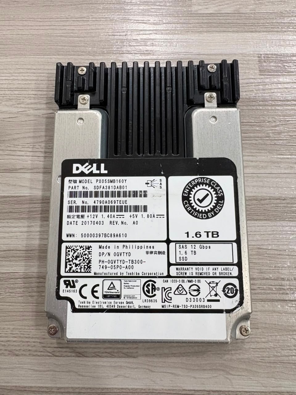 SSD Server Dell 1.6TB SAS 12Gbps PX05SMB160Y DP/N 0GVTYD - Second Health 100% - Image 1